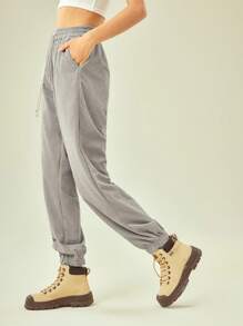 In My Nature 字母圖案腰部抽繩戶外衛褲 - 淺灰色 - 查看 6