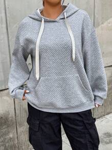 Flirla Áo nỉ thể thao và thường ngày cỡ lớn với họa tiết dệt nổi, kiểu áo nỉ chui đầu mùa thu. - Xám - Xem 4