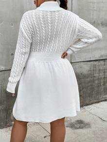 Flirla Plus Turtleneck Cable Knit Sweater Dress - White - View 2