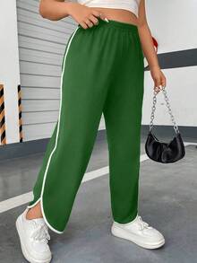 SHEIN MOOSTA 大碼撞色滾邊長褲 - 綠色 - 查看 6