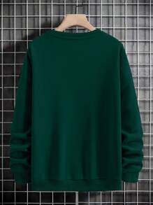 Manfinity Homme 男士手圖案落肩袖運動衫 - 墨綠色 - 查看 2