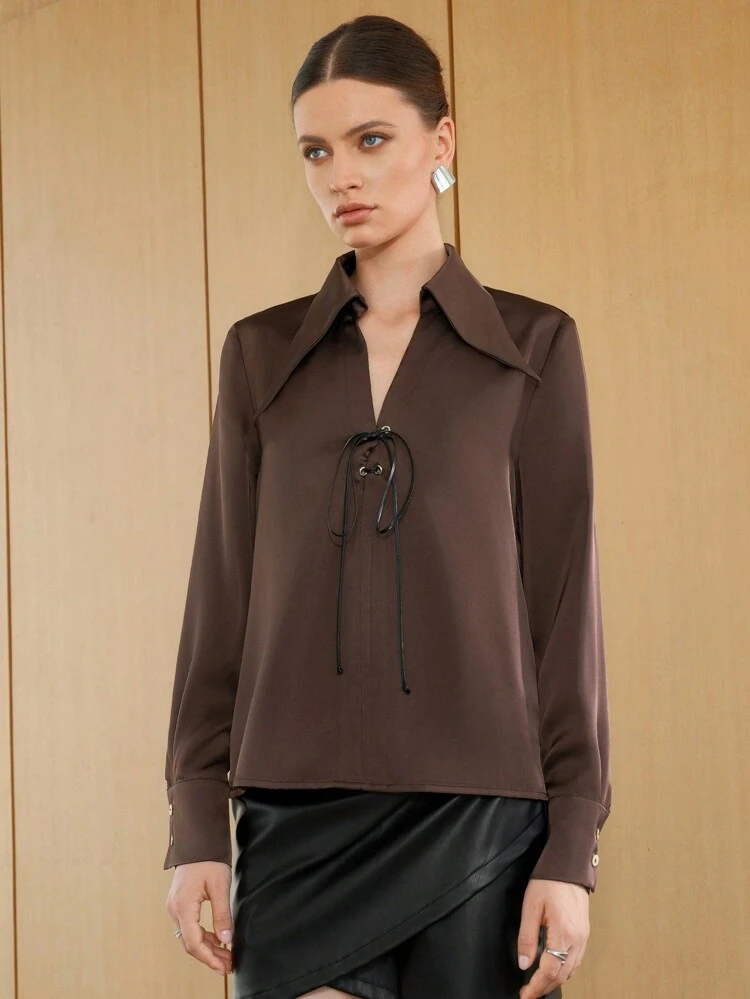 Solid Lace Up Front Shirt