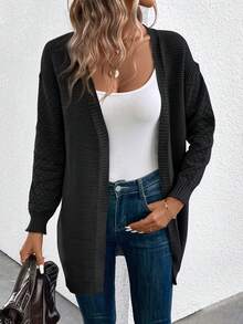 Solid Drop Shoulder Cardigan - Black - View 5