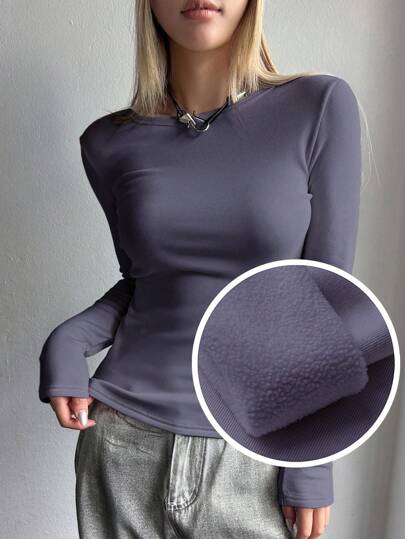 DAZY Camiseta térmica de cuello redondo de manga larga para mujer, forro térmico para otoño e invierno
