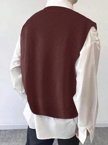 Manfinity Hypemode Lỏng lẻo Nam Có nút Áo len vest ( Áo sơ mi Không bao gồm ) - Màu Đỏ Sâu - Xem 2