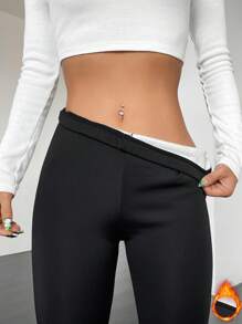 SHEIN Essnce Chất rắn Lót nhiệt Xà cạp - màu đen - Xem 3