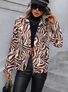 SHEIN LUNE 斑馬紋拉鏈開襟夾克 - 彩色 - 查看 4