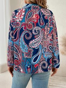 SHEIN Franclia Hơn In hoa Paisley Nút phía trước Áo sơ mi - Màu xanh hải quân - Xem 2