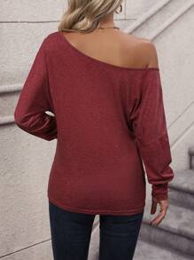 SHEIN LUNE Cut Out Asymmetrical Neck Batwing Sleeve Tee - Red - View 2