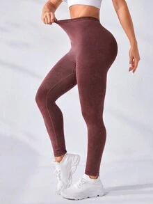SHEIN Sports Liền mạch Căng cao Scrunch Butt Quần Xà cạp thể thao - Màu đỏ tím - Xem 6
