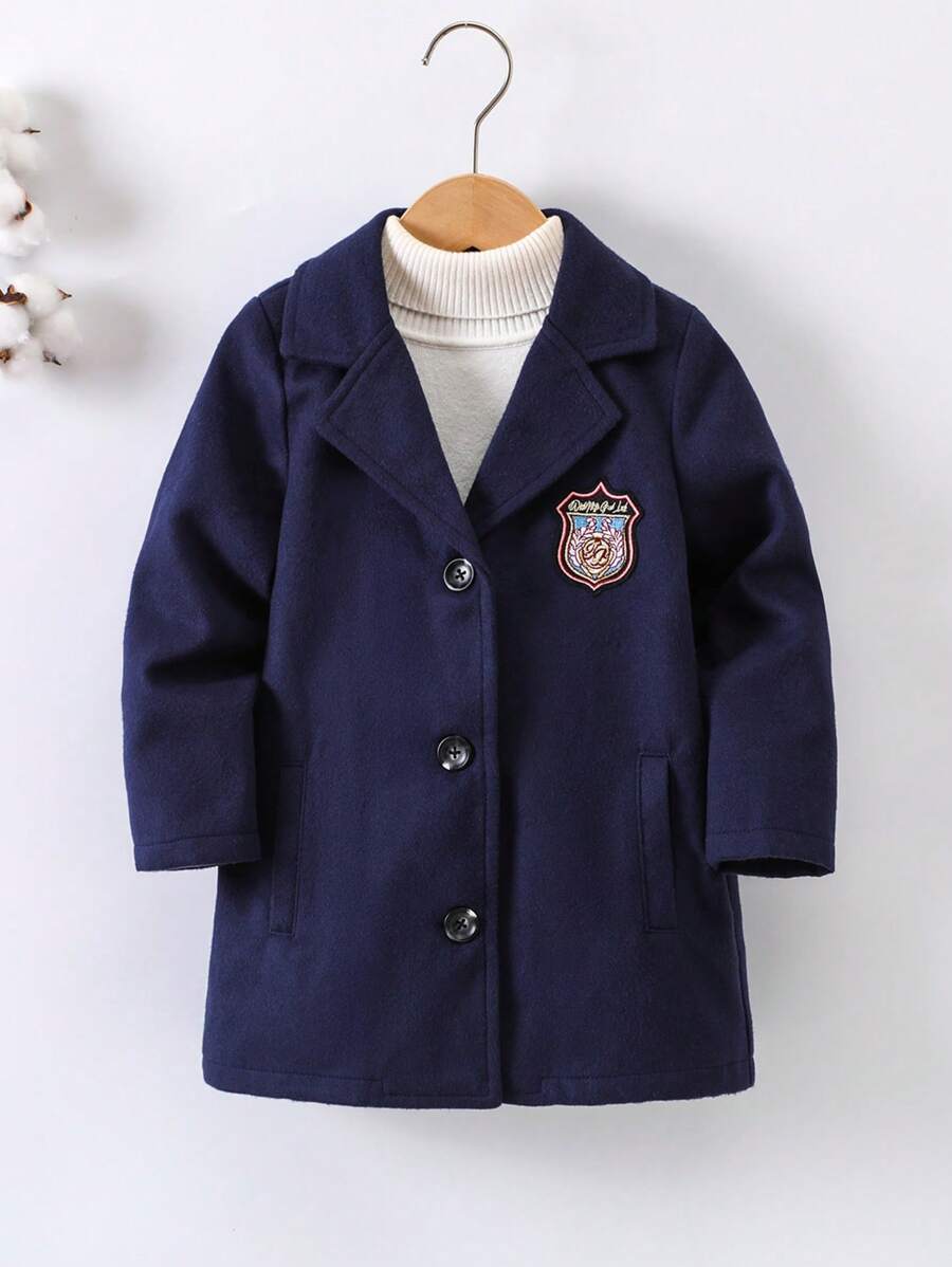 SHEIN Toddler Young Boy Casual And Gentleman Style Mid-Length Thick Knitted Padded Coat - Navy Blue - View 1