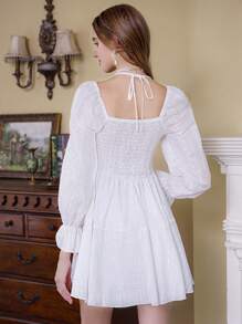 SHEIN Unity Flounce Sleeve Ruffle Trim Schiffy Dress Fall Cloth For Women - White - View 2