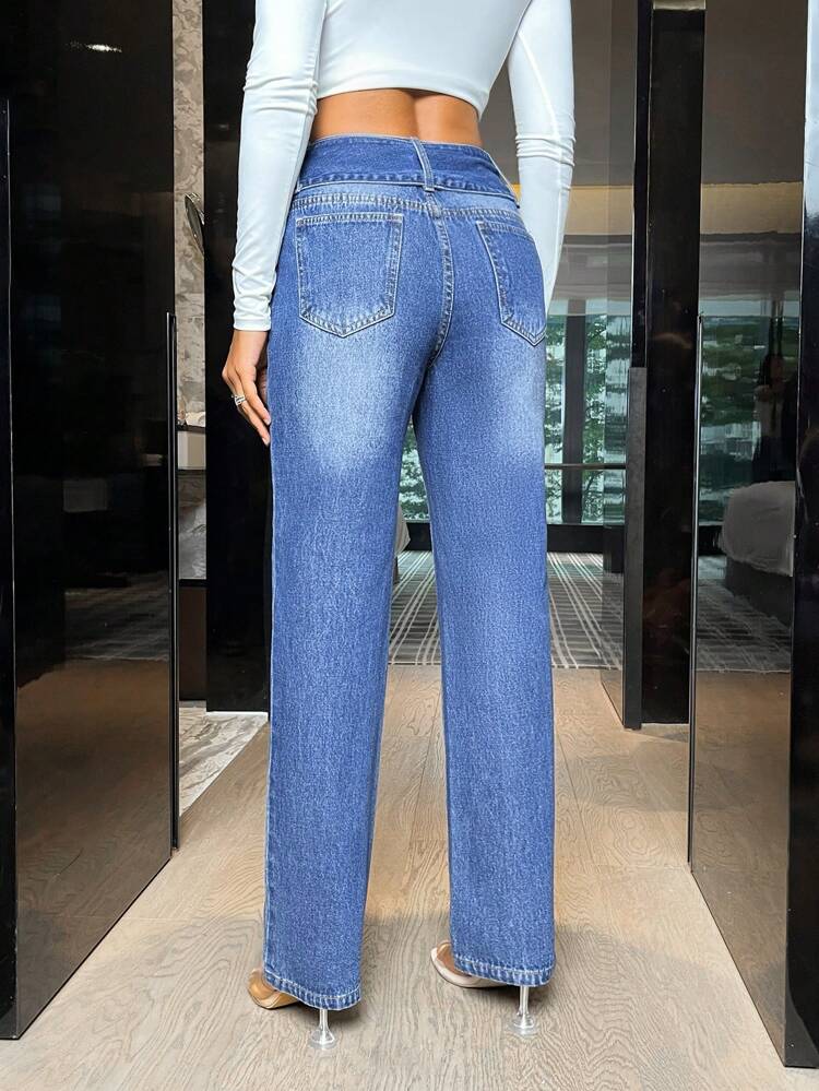 Women's Straight Leg Denim Pants With Belt