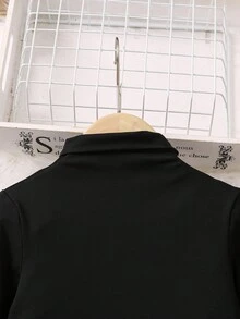 SHEIN 女小童小高領喇叭袖T恤&豹紋印花喇叭褲 - 黑色 - 查看 3