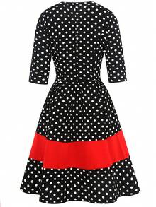 波點印花彩塊裙 - 黑色 - 查看 2