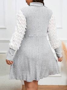 Celure Plus Mock Neck Lantern Sleeve Dress Without Belt - Grey - View 2