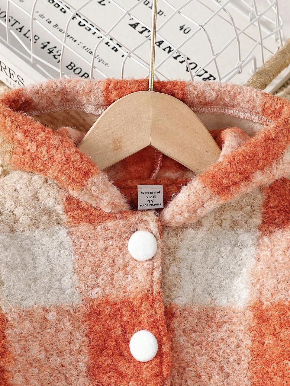 Young Girl Plaid Print Hooded Fleece Jacket