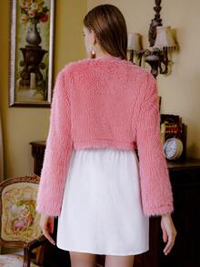 SHEIN Unity Chất rắn Mở Mặt trước Mùa vụ 	
Fuzzy Áo khoác - Hồng - Xem 2