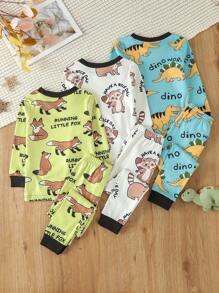 Young Boy 3sets Cartoon & Letter Graphic Snug Fit PJ Set - Multicolor - View 2