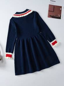 SHEIN 女大童彼得潘領喇叭袖毛衣洋裝 - 藏蓝色 - 查看 2