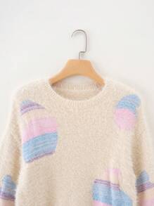 Teen Girl Graphic Pattern Drop Shoulder Fuzzy Sweater