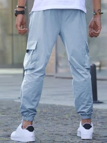 Manfinity Homme Men Flap Pocket Drawstring Waist Cargo Trousers - Baby Blue - View 2