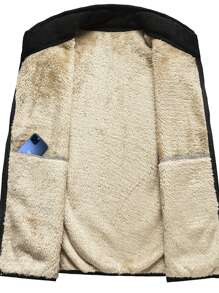 Manfinity Homme Loose-Fit Men's Zip Up Vest Jacket Teddy Lined Fleece Coat - Black - View 3