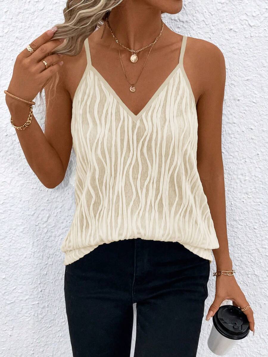 SHEIN Clasi Solid Textured Cami Top - Apricot - View 1