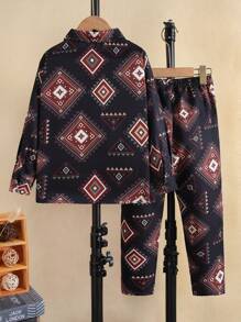 SHEIN Young Boy Geo Print Shirt & Pants Without Tee - Multicolor - View 2