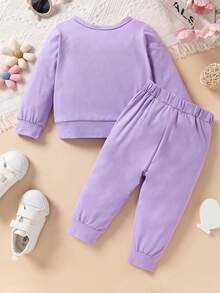 Baby Girl Letter Graphic Sweatshirt & Sweatpants - Multicolor - View 2