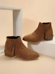 Women's Fashion Ankle Boots With Zipper Design, Mid-Heel Boots And Short Boots