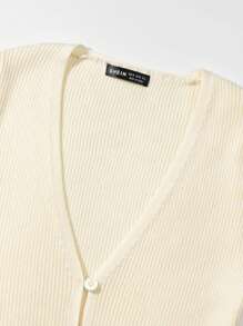 SHEIN Unity Chất rắn Nút phía trước Áo len Mở - Màu be - Xem 4