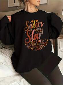 SHEIN EZwear Slogan Graphic Drop Shoulder Oversized Pullover - Black - View 1