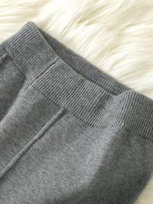 SHEIN Young Boy Solid Elastic Waist Knit Pants - Dark Grey - View 4