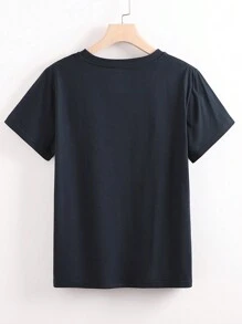 INAWLY 卡通图案 T 恤 图案 T 恤 女式上衣 - 藏蓝色 - 查看 2