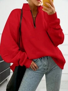 INAWLY 半拉鏈落肩袖運動衫 - 紅色 - 查看 1