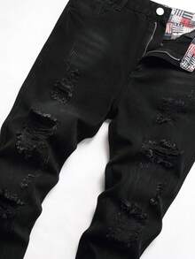 Tween Boy Ripped Frayed Ripped Jeans - Black - View 5