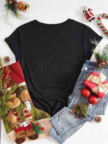 INAWLY Áo thun in hình Giáng sinh Áo thun họa tiết cho nữ - màu đen - Xem 2