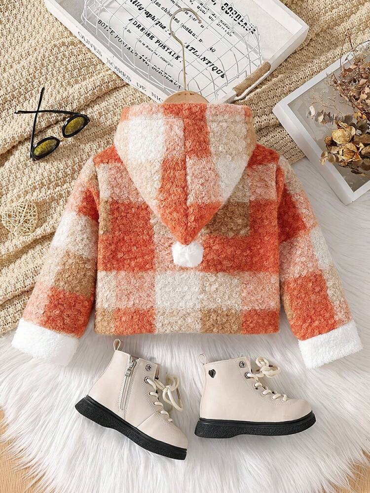 Young Girl Plaid Print Hooded Fleece Jacket