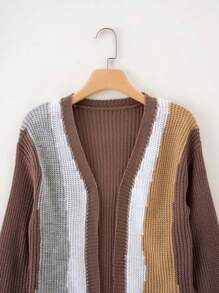 SHEIN Tween Boy Color Block Drop Shoulder Cardigan - Khaki - View 4