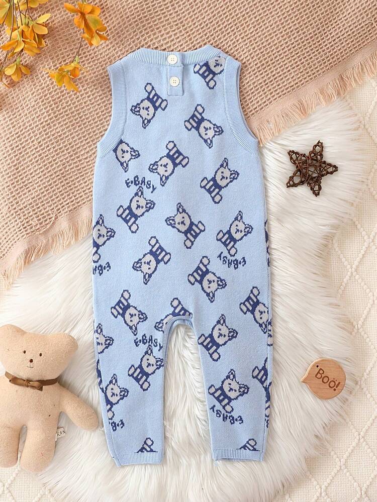 Baby Boy Bear Print Button Detail Knit Jumpsuit