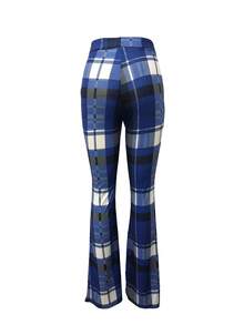 Plaid Print Flare Leg Pants - Blue - View 2