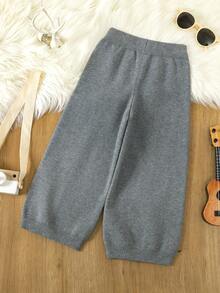 SHEIN Young Boy Solid Elastic Waist Knit Pants - Dark Grey - View 2