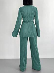 EURMUSE Abiti Da Donna Con Cintura: Top Con Maniche Svasate E Pantaloncini Abbinati - Verde - Visualizzare 2