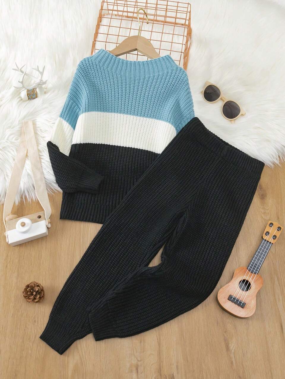 Young Boy Colorblock Sweater & Knit Pants