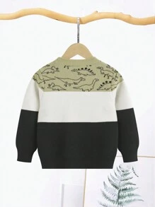 SHEIN Chàng trai trẻ Đồ họa khủng long Khối màu Áo len - Nhiều màu - Xem 2