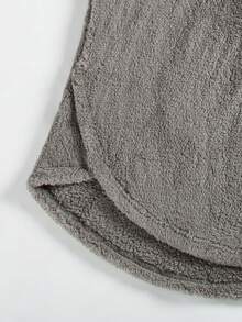 Letter Embroidery High Low Teddy Hoodie Dress - Grey - View 5