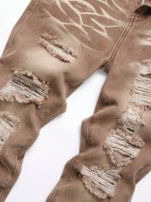 青少年男生坑洞刮痕牛仔褲 - 咖啡棕 - 查看 5