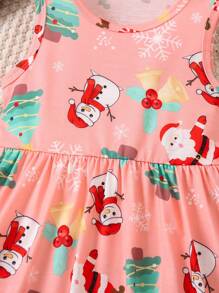 SHEIN 女小童聖誕圖案A字洋裝 - 粉色 - 查看 4