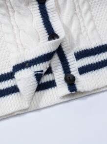 SHEIN Unity Viền tương phản Xoắn Dan Áo len Mở - Màu be - Xem 8